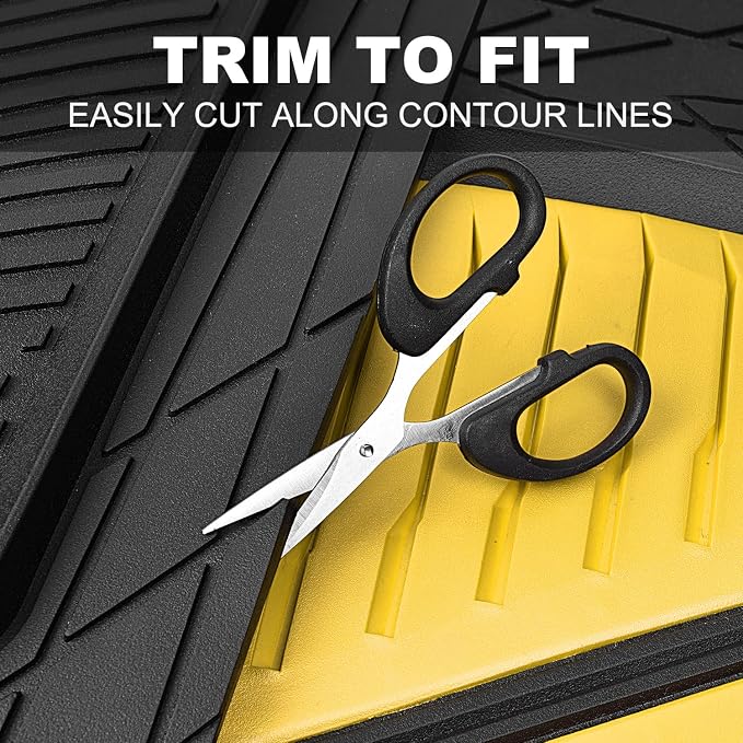 CAR PASS Heavy Duty Rubber Car Mats, Deep Dish Car Floor Mats All Weather, Car Mats Full Set 4-Piece Trim to Fit for Sedans SUVs Trucks, Waterproof Anti-Slip Automotive Mats, V12 Black and Yellow - Image 5