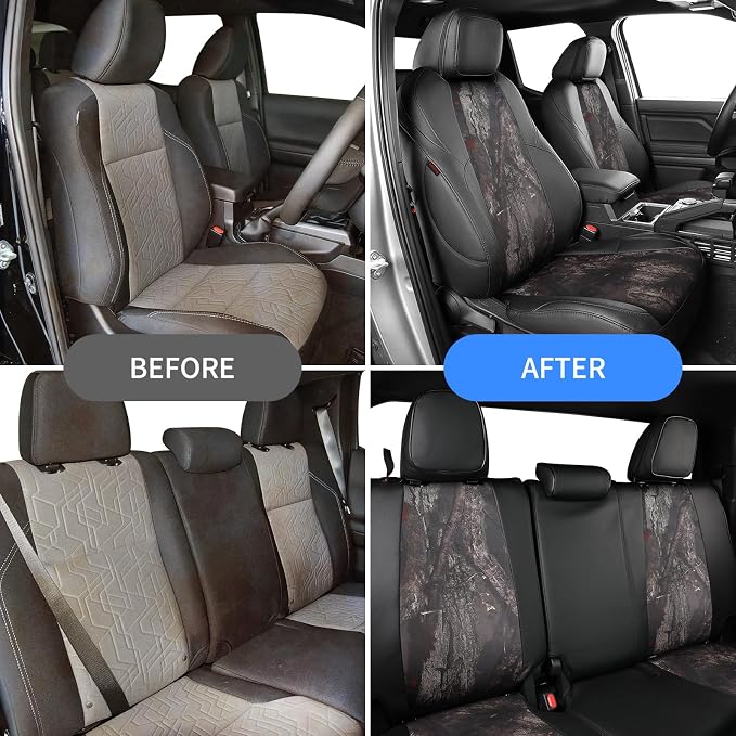 EKR Tacoma Leather Car Seat Covers Custom Fit for Toyota Tacoma 2012 2013 2014 2015 (Regular Seats) - Truck Seat Covers Full Set,Faux Leather(Black/Woodland Camo) - Image 6