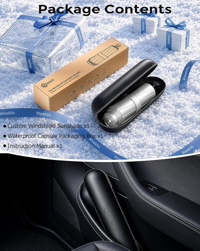 Weektic Windshield Sun Shade Umbrella for Model 3/ Model Y 2018-2026, Double Thickened Ice Crystal Coating, Sun & Heat Protection, Keep Vehicle Cool & Protect Interior - Image 6