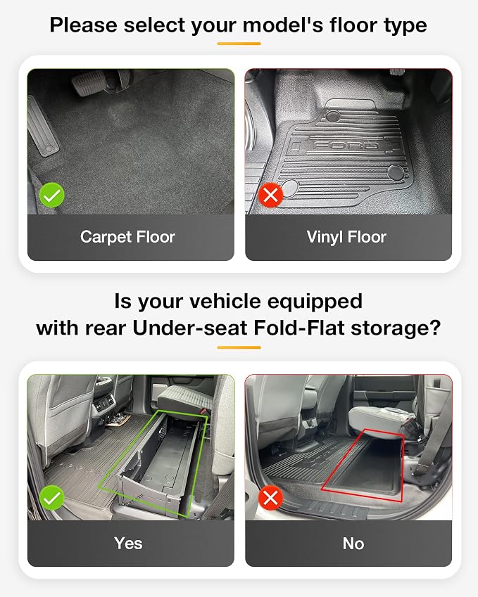 3W Floor Mats for Ford F250 F350 F450 F550 2017-2025 2026 Super Duty | Crew Cab Bucket Seat with Under Seat Storage, All Weather TPE Custom Fit F 250 Floor Liner(Not for Vinyl Floor), Upgraded - Image 3