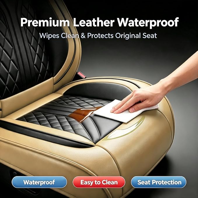 for Subaru Legacy 2008-2026 Car Seat Covers, Full Set, Beige | Luxury Full Coverage Leather Seat Protectors, Waterproof Breathable, Non-Slip, Easy to Install, Airbag Compatible, All-Season - Image 8