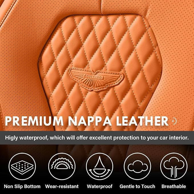 Coverado Automotive Seat Covers, Car Seat Covers Full Set, Orange Car Seat Cover, Driver Seat Covers, Luxury Car Seat Cushion,Leather Seat Cover Seat Protector Fit for Most Cars - Image 8