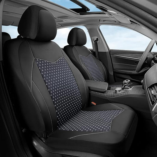 Coverado Front Seat Covers, Breathable Mesh & Leather Car Seat Protectors, Black Driver Seat Cover, Car Seat Cushions, Universal Automotive Seat Covers Fit for Most Sedans SUV Truck, Black by COVERADOAUTO