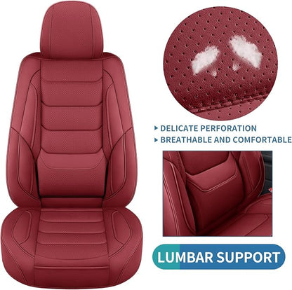 Leather Front Seat Covers for Cars Automotive Seat Protectors | Breathable Waterproof Durable Full Surround & Lumbar Support Design Non-Slip Universal Fit for Most Cars SUVs Trucks Vans Red - Image 8