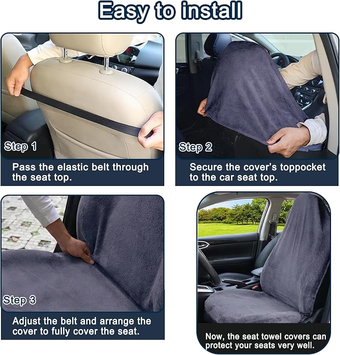 Car Seat Towel Cover, 2pcs Universal Front Seat Protector for Cars, SUVs and Trucks, Sweat Towel Car Seat Cover for Gym, Yoga, Swimming, Pets and Family Travel, Purple Gray - Image 7
