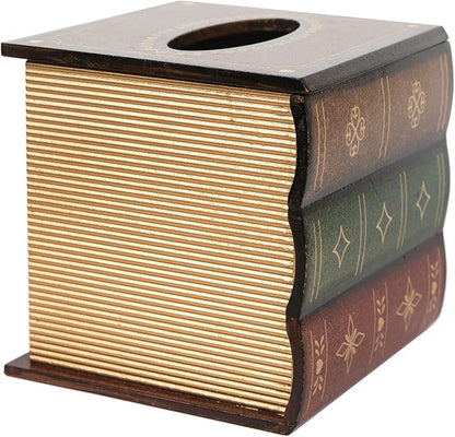 Crafted Classical Retro Wooden Antique Book Tissue Box Cover Square Tissue Holder Dispenser Paper Cover Case Napkin Holder Home Decor for Bathroom Living Room Office car Kitchen (Brown) - Image 5
