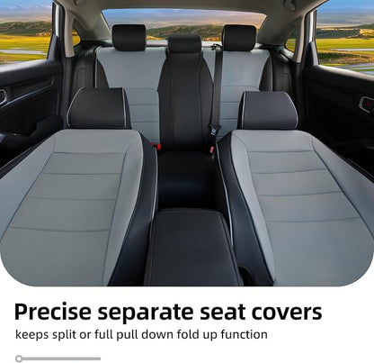 Lolcar Custom Fit Civic Seat Cover Full Set for Honda Civic 4 Door (Hatchback Sport 2022-2026)&(Hatchback LX 2022-2024) 5-Seats Full Set,Leather Seat Protector(Black/Gray) - Image 8