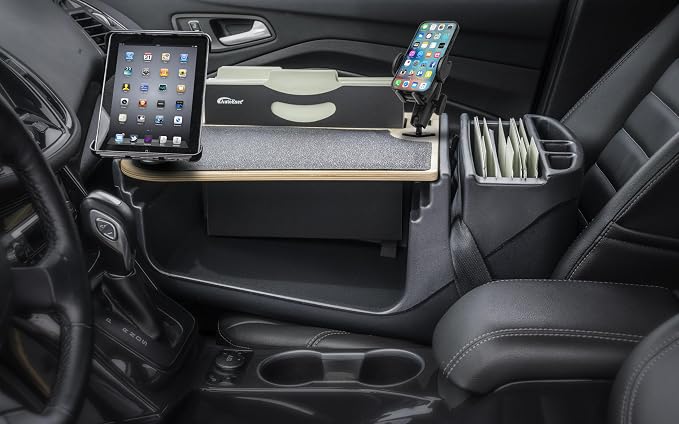 AutoExec AE-FMEF-PM-TAB-11M Efficiency FileMaster Car Desk for Your Vehicle Workstation and Mobile Office, Natural with Phone Mount and Tablet Mount | Vehicle Workstation, Mobile Office, Phone Mount, Tablet Mount - Image 2