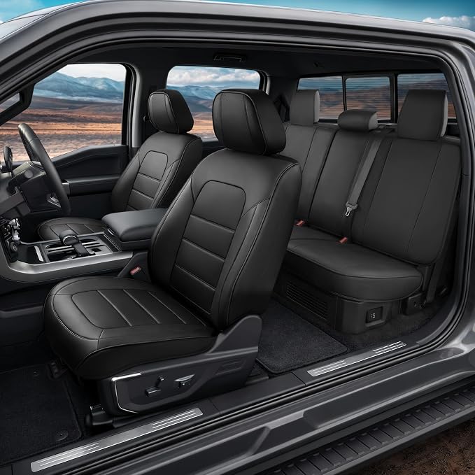 MotorBox Cabin King Black Label Leather Seat Covers for Trucks & Cars | Black Full Set Car Seat Covers, Waterproof Leather Seat Covers, Car Accessories, Seat Protector, Universal Fit by Motorbox