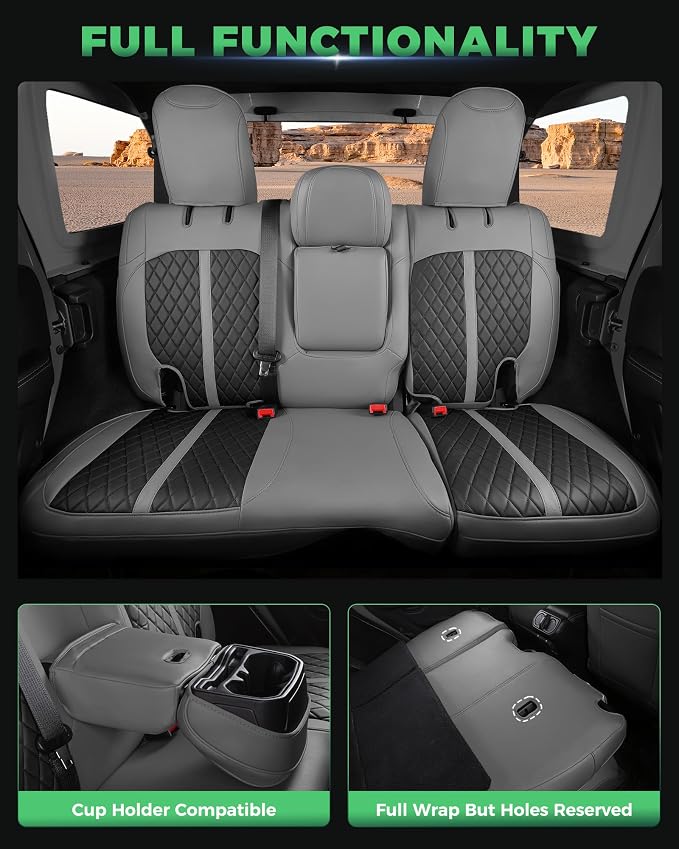 RIDEPOSH for Jeep Wrangler Leather Custom Car Seat Covers Full Set 4 Door | 2018-2026 JL, with Rear Cup Holder, Not for 4XE, Luxury Waterproof Protector, 40/60 Spilt, 5 Seats, Full Coverage, Durable - Image 5