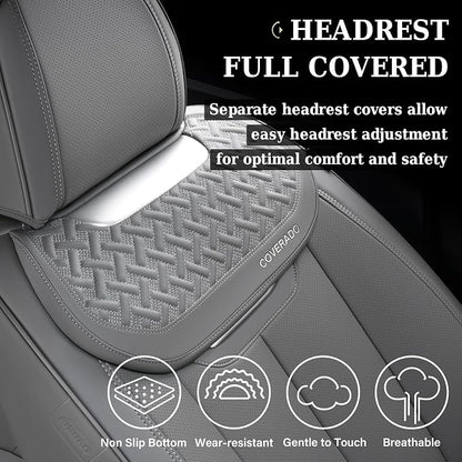 Coverado Car Seat Covers Front Seats, Luxury Nappa Leather Waterproof Seat Covers for Cars, Universal Front Seat Covers, Driver Seat Protector Automotive Interior Accessories Fit for Most Cars,(Gray) - Image 5