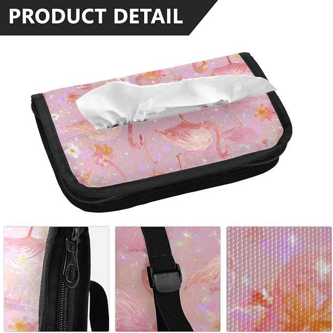 Car Tissue Holder Car Napkin Holder Car Tissue Box Dispenser Storage Case Sun Visor Mask Holder with Adjustable Straps Reusable Refillable Pink Gradient Flamingo and Petals - Image 3