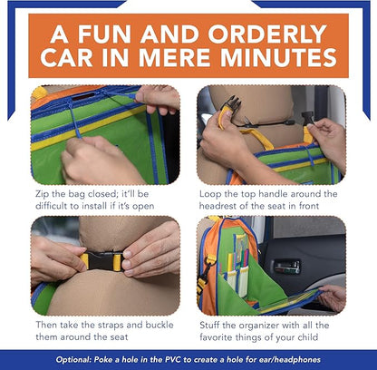 Car Organizer Back Seat for Kids & Tablet Holder for Car with Kick Mats & Lap Tray – Car Accessories Interior Must Have Road Trip Essentials (Age 3+) – Fold Away Tray with Car Seat Pocket Holders - Image 6