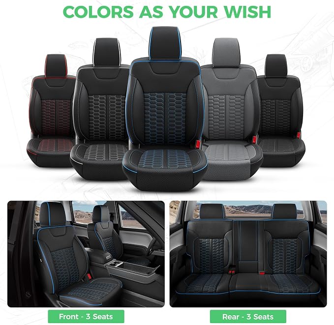RIDEPOSH Custom Leather Seat Covers for Silverado/Sierra 1500 2014-2018 | Only Crew Cab, Fits 2500/3500HD 2015-2019, Jump Seat Cover(armrest storage only), Protective, Scratch-resistant, Easy-clean - Image 9