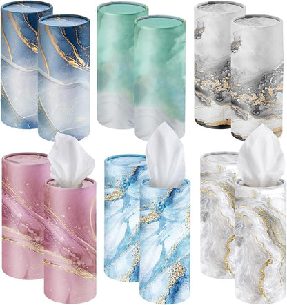 Outus 12 Pcs Marble Car Tissues Cylinder Holder with 3 Ply Facial Tissue Bulk Round Tissue Holder Travel Tissues Boxes Container for Car Cup Wedding Birthday Party by Outus
