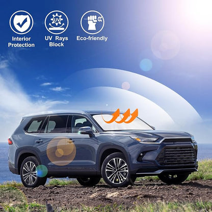 Windshield Sun Shade for 2024 2025 2026 Toyota Grand Highlander | Full covered for windshield, Foldable & Durable, Block UV Rays, Reduce Heat, Easy to install, Keep Car Cooler - Image 6