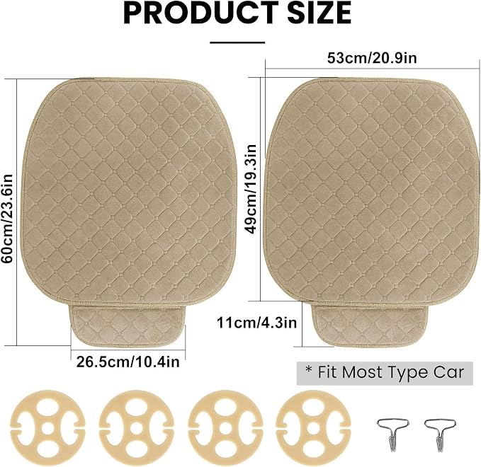 surpassme Comfortable Car Seat Covers Universal Front Seat Covers for Car Accessories with Storage Pockets, Padded Car Interior Covers for Automotive, SUV, Truck, and Van(Khaki) - Image 3