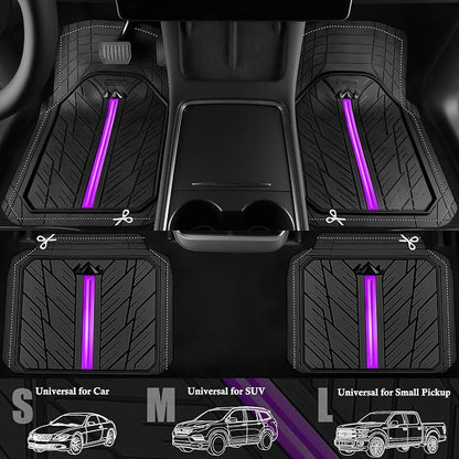 CAR PASS Metal Medium Rubber Floor Mats for Car Heavy Duty Car Mats All Weather, Universal Trim to Fit for Truck SUV Vehicle Automotive Floor Mats, Waterproof Car Mats 4 Piece Black Purple - Image 2