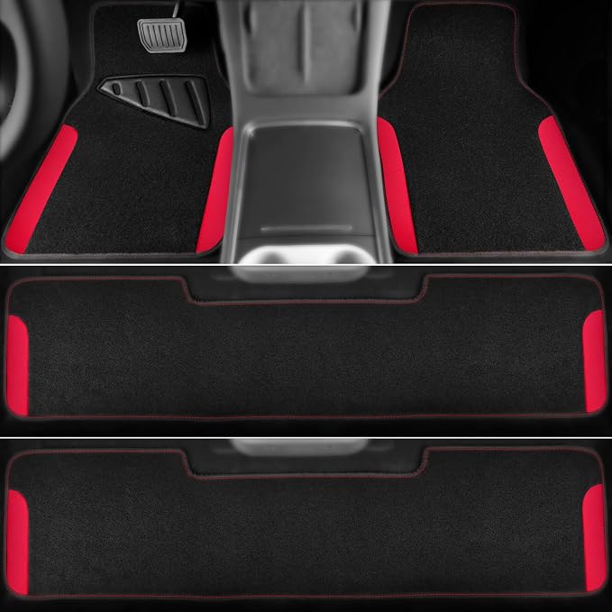 CAR PASS Waterproof Universal Faux Leather 3Row Car Floor Mats, Red Car Mats Fit for SUV,Vans,sedans, Trucks,Set of Vehicles Car Carpet with Driver Heel Pad and Anti-Slip Nibs Backing (Red 3Row) - Image 3