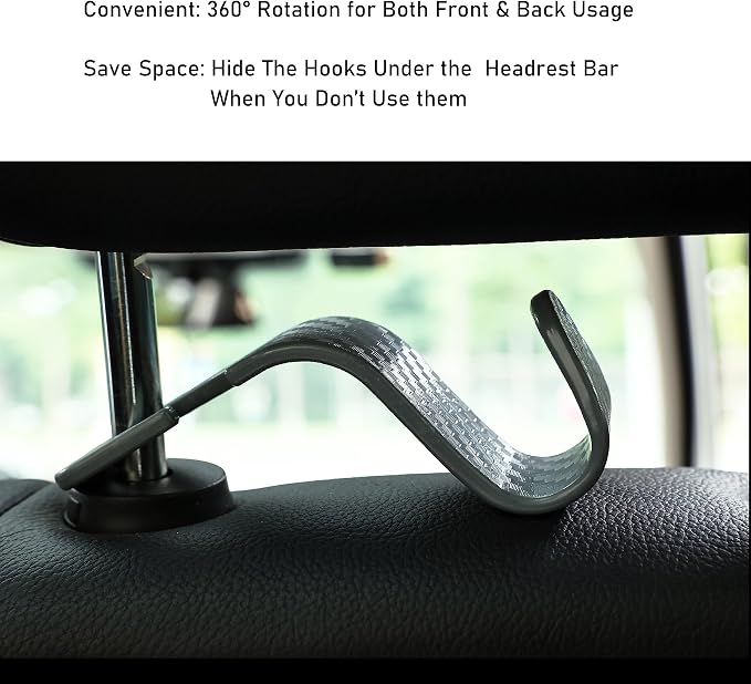 Car Seat Hooks 4 Pack - 55lb Heavy Duty Headrest Hanger, Grey | Universal fit for most cars SUVs,Hang purses handbags coats umbrellas grocery bags,ABS plastic,Easy Installation - Image 5
