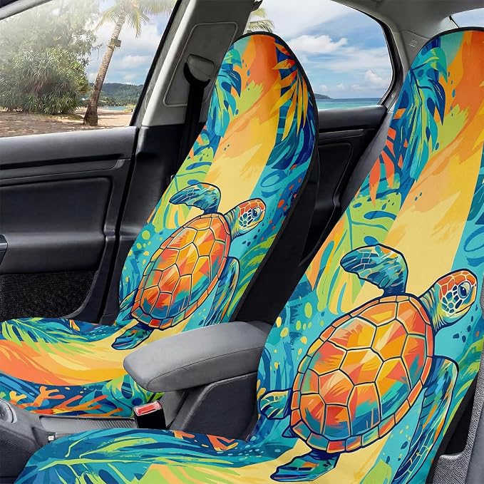 2 Pack Car Seat Towel Covers for Gym, Front Seats, Ocean Sea Turtle | Sea Sweat Protector for Front Seats Premium Thickened with Elastic Strap Breathable & Quick Dry Machine Washable Running - Image 5