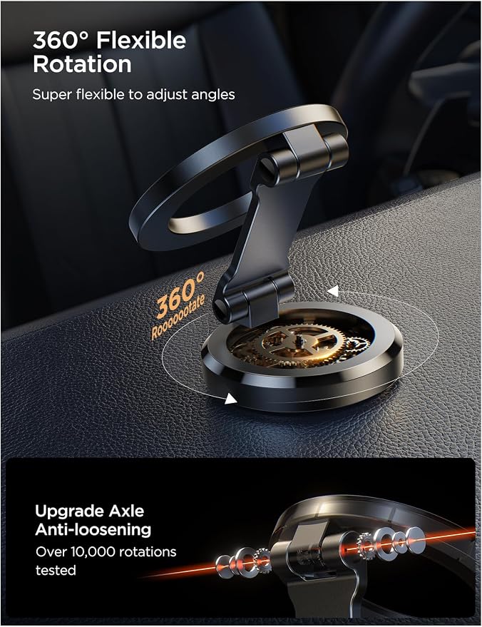 All-Metal MagSafe Car Mount, 360° Rotation Base Magnetic Phone Holder | Strong Magnets Car Phone Holder for Car Dash, Car Accessories for Women Men, Car Mount for iPhone 17 Pro Max Air 16 15 14 13 - Image 3
