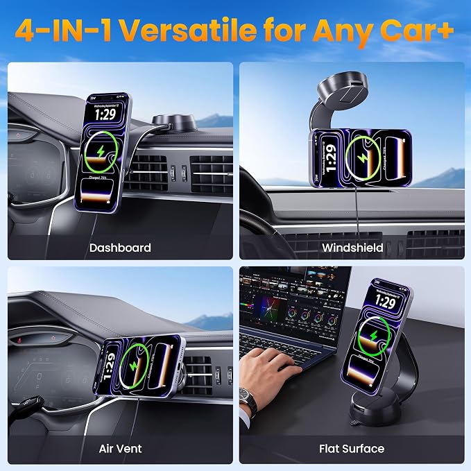 Upgrade for Qi2.2 25W for MagSafe Wireless Car Charger Mount, Space Black | 2XFast Charging [90+LBS Safe Suction] Magnetic Phone Holder Dashboard Windshield Vent for iPhone 17/16/15/14/13/12 Pro Max - Image 7