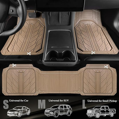 CAR PASS Heavy Rubber Car Floor Mats, Deep Waterproof Car Mats All Weather, Universal Trim-to Fit Automotive Floor Mats for Car SUV Truck Van, Durable Floor Liners All Beige - Image 2