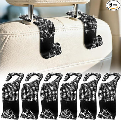 BFXM 6 Pack Car Seat Headrest Hooks,Car Accessories Bling Black | Back Seat Purse Hanger Holder Hook, Universal Storage Organizer for Handbag Grocery Bags Coats by BFXM