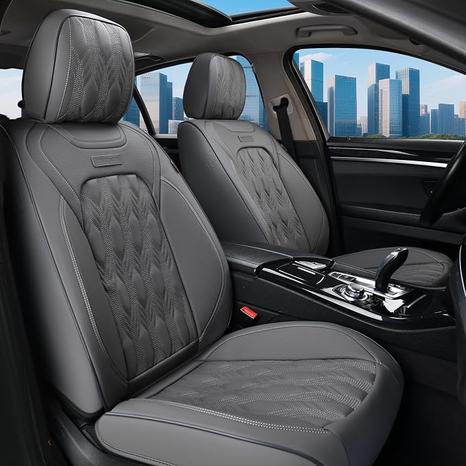 Coverado Car Seat Cover Full Set, Front and Back Seat Covers for Cars, 5 Seats Luxury Leather Seat Covers, Waterproof Car Seat Protectors, Gray Seat Covers, Driver Seat Cushions Fit for Most Vehicles - Image 2