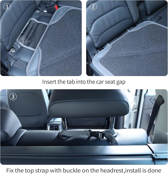 Viaviat Car Seat Protector Leather Waterproof Child Safety Seat Protector Cover with Thick Pad and 2 Large Pockets Durable Kick Mat for All Auto Seat (Deep Gray) - Image 7
