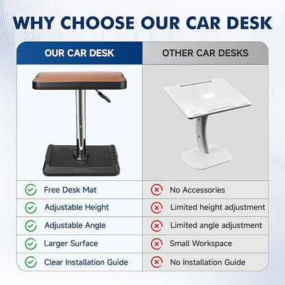 Compact Car Seat Tray Table with Premium Leather Mat – Small Portable Car Desk Tray for Laptop & Tablet, Adjustable Travel Table for Front Passenger, Rear & Driver Seat - Image 4