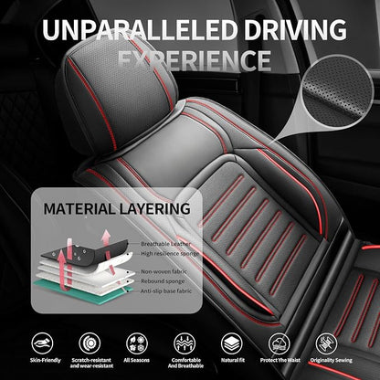 Fit Camry Car Seat Covers for Toyota Camry 2012-2025 2026 -Premium Leather, Waterproof，Breathable，All-Weather Seat Cushion Protecto & Airbag Compatible, 2 Front Seat Red Line Black - Image 2