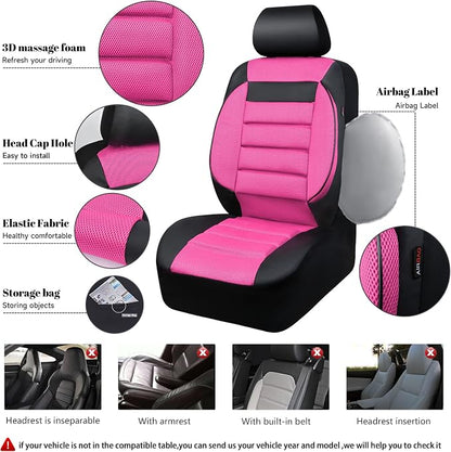 CAR Pass Leather 3D Foam Back Support Car Seat Covers Full Set Air Mesh Automotive Seat Covers, All Season Car Seat Cover Fit Automotive,SUV,Sedan,Van, Airbag Compatible Elegance (Black and Pink) - Image 4