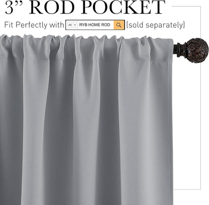 RYB HOME Kitchen Blackout Window Curtains Over Sink 36 inch Length | Summer Light UV Blocking, Energy Efficient, Cabinet Shelf Cupboard Blinds Window Coverings, W29 x L36, Silver Grey, 2 Panels - Image 2