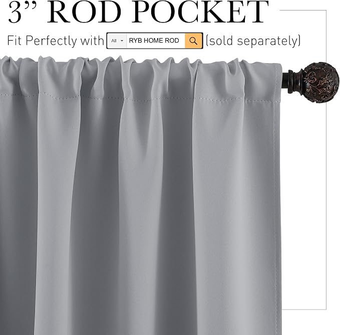 RYB HOME RV Curtains for Camper Windows, Mini Small Blackout Curtain Tiers | Thermal Insulated,Sunlight Heat Light Blocking,Privacy Portable Curtains for Travel Trailer,W34 x L24,Silver Grey,2 Panels - Image 2