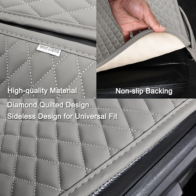 West Llama Pu Leather Car Seat Bottom Covers Protectors Include 1 Rear Bench Seat Cover Universal Fit 90% Vehicles,Gray - Image 4