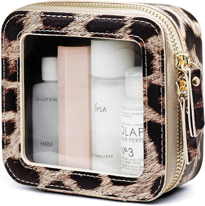 Small Makeup Bag for Purse Accessories Women Clear Cosmetic Mini Pouch Car Essentials Bag Leopard Print Clear Leather Make Up Travel Bag Organizer with Zipper Cute Compact Cheetah Little Toiletry Bag by POPVIBE