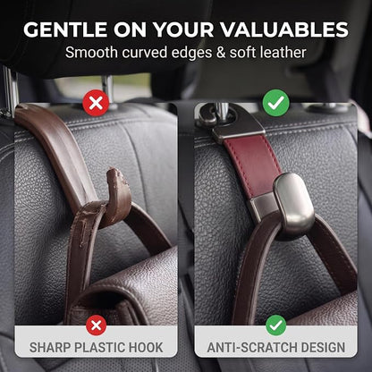 2PCS Leather Metal Car Headrest Hanger, Simple Style Car Seat Headrest Hooks, Multi-Purpose Car Seat Back Organizers, Universal for Purses, Handbags, Bags (Red) - Image 3