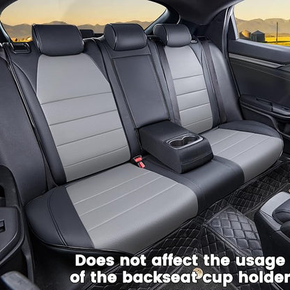HKZ Custom Fit Civic Seat Covers for Honda Civic Sedan 2016 2017 2018 2019 2020 2021 LX (Not for LX-P)- 5-Seats Leather Full Set,Black+Grey - Image 4