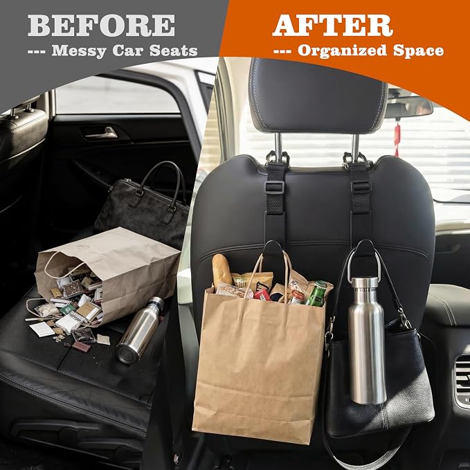 Amooca Anti-drop Car Headrest Hooks 4 Pack Seat Organizer for Bags | Universal Fit Cars SUV Truck, Adjustable, Holds Backpack Water Bottle Handbags Groceries, 40lb Heavy Duty, Clip Design - Image 4