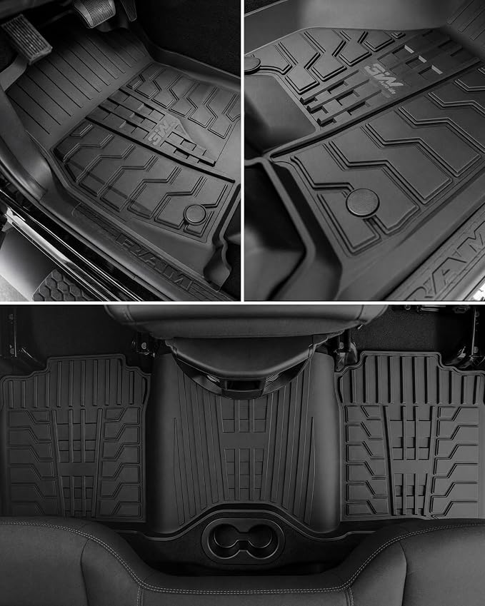 3W Floor Mats for 2019-2026 Ram 2500/3500 Crew Cab with Bucket Seat | Not for PTO KIT Models, All Weather TPE Custom Fit Ram 2500/3500 Floor Liner 1st & 2nd Row (for Carpet Floor), Black - Image 4