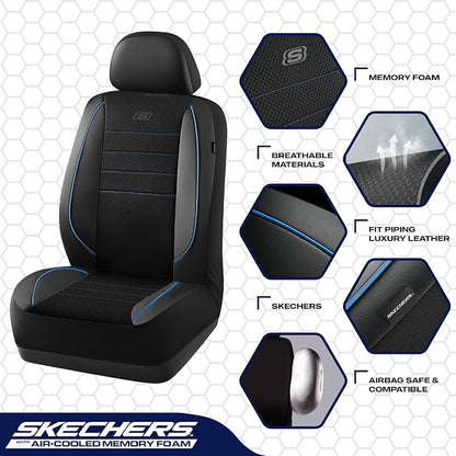 Skechers Air-Cooled Memory Foam Seat Covers,Mesh Thick Car Seat Covers,Piping Leather Car Seat Cover,Airbag Compatible,Automotive Comfort for Most Cars, Vans, Trucks, SUV(Blue,Full Set) - Image 4