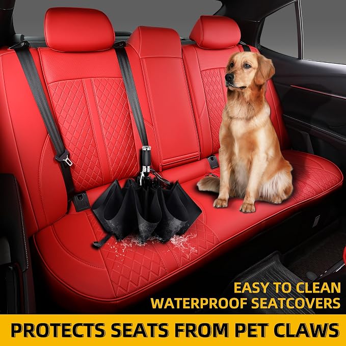 Custom Fit Camry Seat Covers for 2025 2026 Toyota Camry LE SE - Red | Waterproof Faux Leather Full Coverage, Car Seat Protectors Full Set with Armrest Covers, Airbag Compatible - Image 5