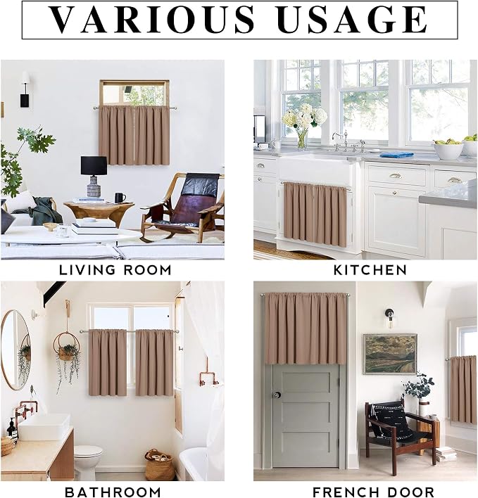 RYB HOME Short Blackout Curtains for Bedroom, Room Darkening, Rod Pocket | Thermal Insulated, Summer Heat Light UV Blocking, Triple-weave Fabric, Nursery Kitchen Bathroom, W42 x L48, Mocha, 2 Panels - Image 6