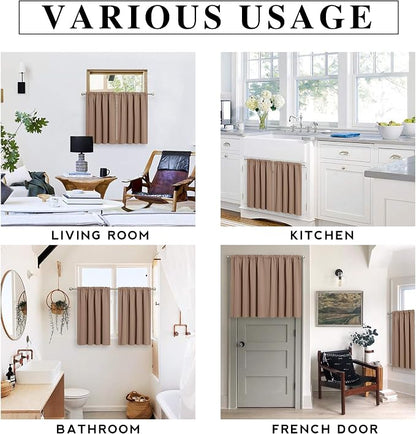 RYB HOME Short Blackout Curtains for Bedroom, Room Darkening, Rod Pocket | Thermal Insulated, Summer Heat Light UV Blocking, Triple-weave Fabric, Nursery Kitchen Bathroom, W42 x L48, Mocha, 2 Panels - Image 6