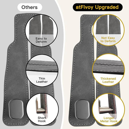 WideFit Car Headrest Hooks, 2 Pack for Wide-Strap Bags, Gray | 0.98 in opening fits thick purse straps. Premium leather and dual metal hooks hold up to 40 lb and rotate 360°. - Image 5