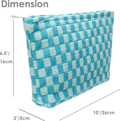Checkered Makeup Bag for Purse, Small Flat Cosmetic Pouch,Lake Blue | Cute Zipper Makeup Organizer for Women, Travel Essentials, Toiletries, Makeup Brushes, Beauty Accessories&Bridesmaid Gifts - Image 5