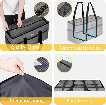 LHZK Stand Up Extra Large Utility Tote Bag with Lid, Utility Tote Bag with Metal Wire Frame and the Sides Rinforced, Reusable Grocery Bags Foldable, Beach Bag, Car Tote (Gray) - Image 2