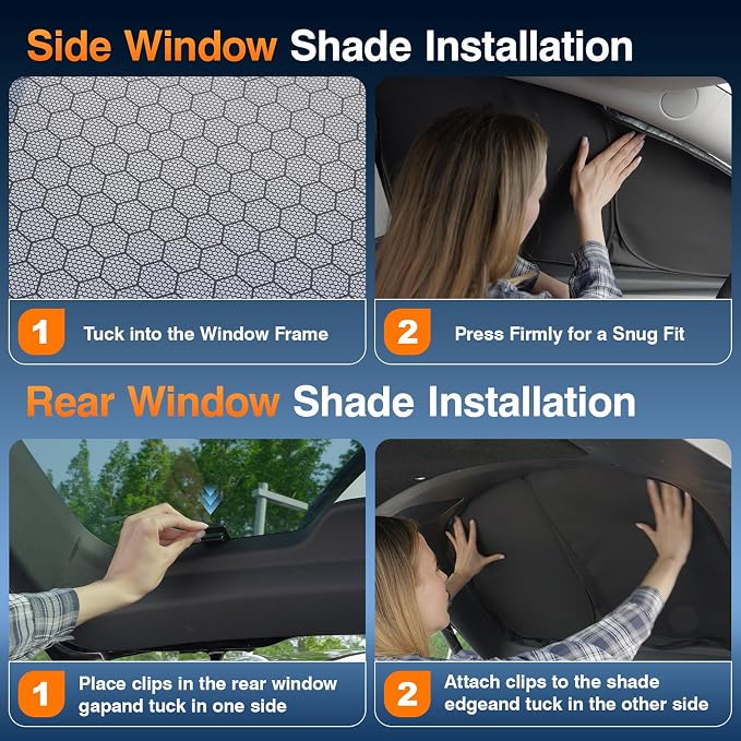 Custom Fit Mazda CX-5 Side Window Sun Shade 2017-2022, Rear Blackout 7PCS | Graphene honeycomb heat blocking fabric, embedded no-suction setup, no magnets, blackout privacy, folds for compact SUV trips - Image 7